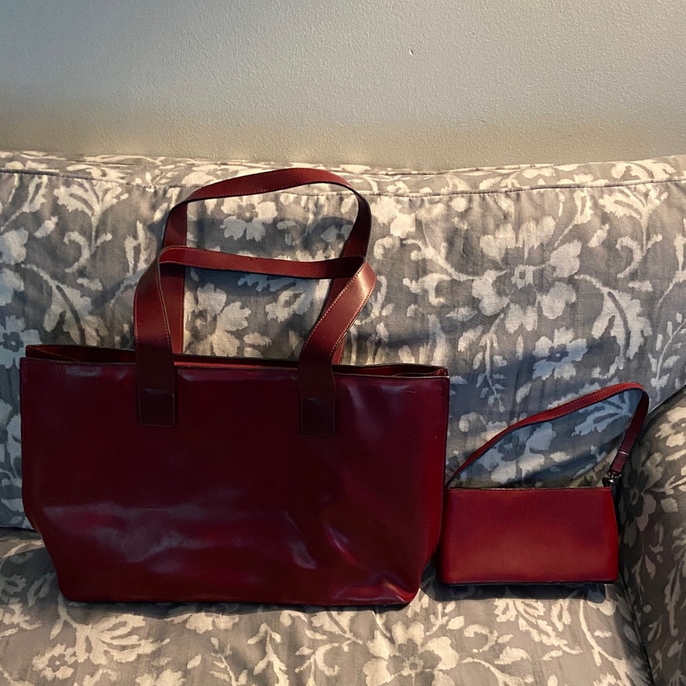 Red Leather Tote with matching wristlet